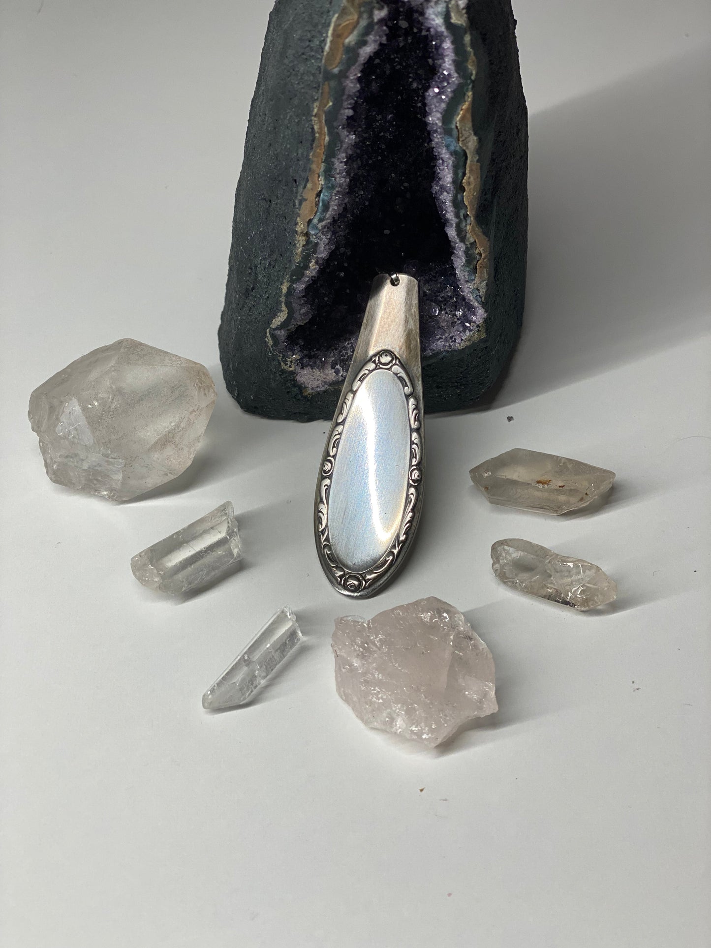 Amulett Anhänger *Spiegelamulett* Edelstahl versilbert Besteckschmuck