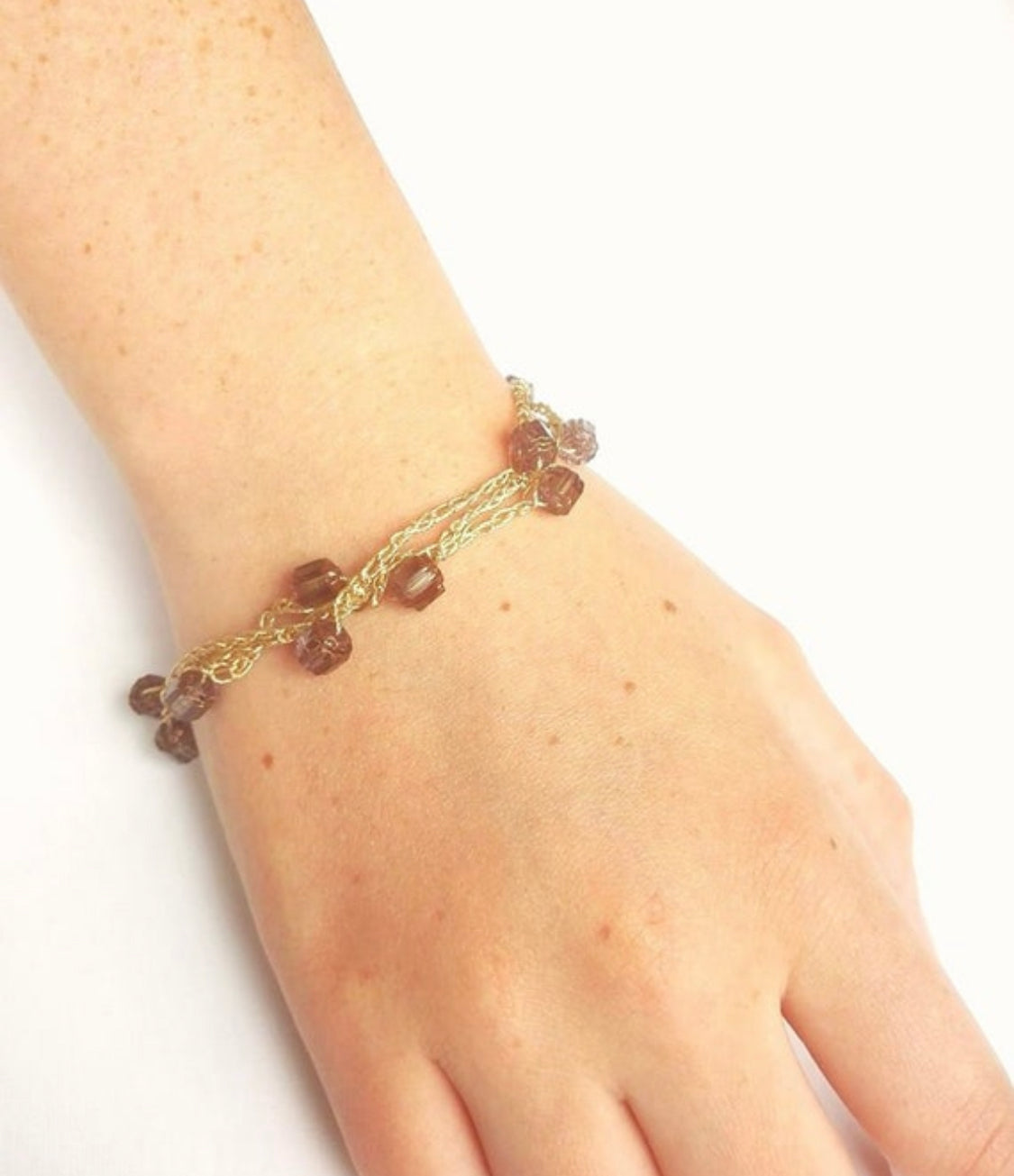 Glasperlen Armband Rosig braun
