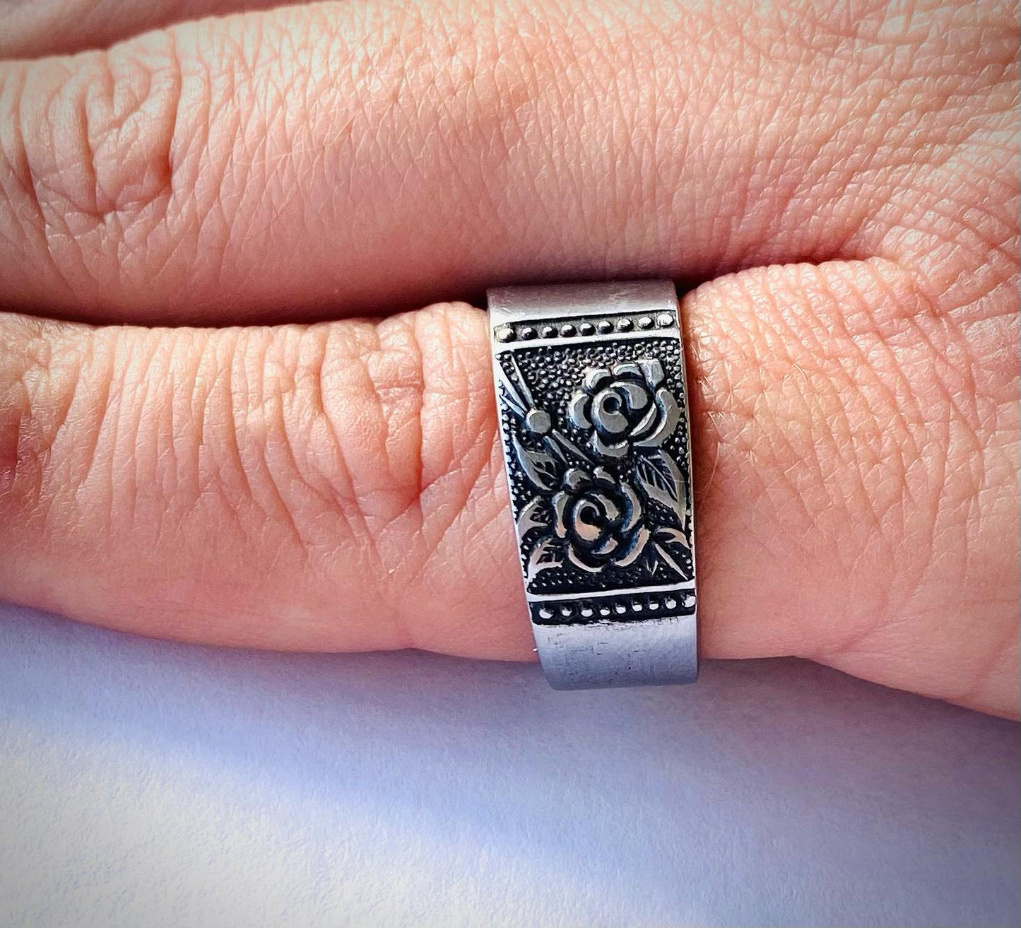 Ring „Black Rose“ Edelstahl Besteckschmuck